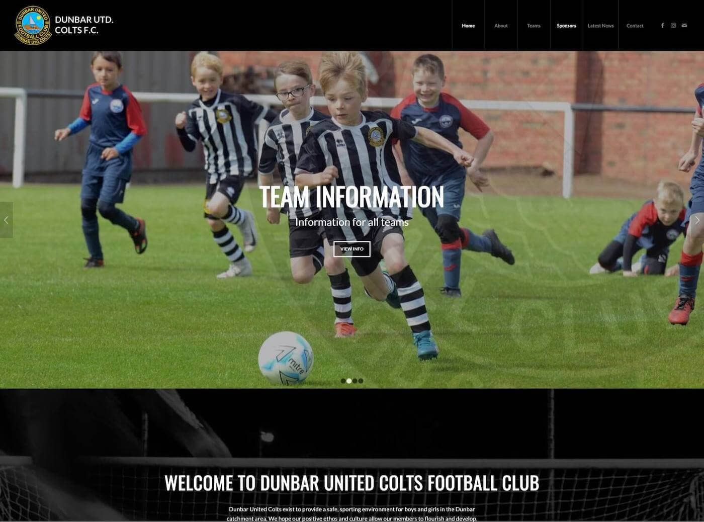 Web design for Dunbar United Colts F.C. Dunbar